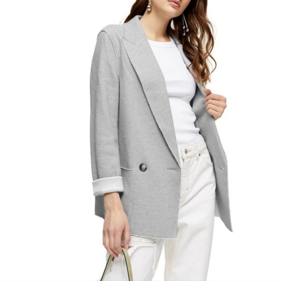 TOPSHOP Raw Edge Double Knit Blazer in Gray Size 4 - Picture 2 of 11